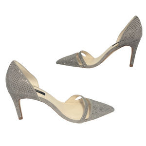 Zara Basic Gray Silver D'Orsay Sparkly Pointed Toe Rhinestone Kitten Heels Sz 36